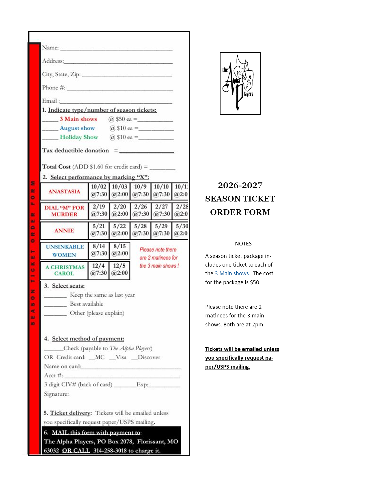 Text Box: SEASON TICKET ORDER FORM